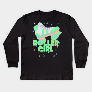 Roller Girl Roller Skating Derby Alien Green Kids Long Sleeve T-Shirt